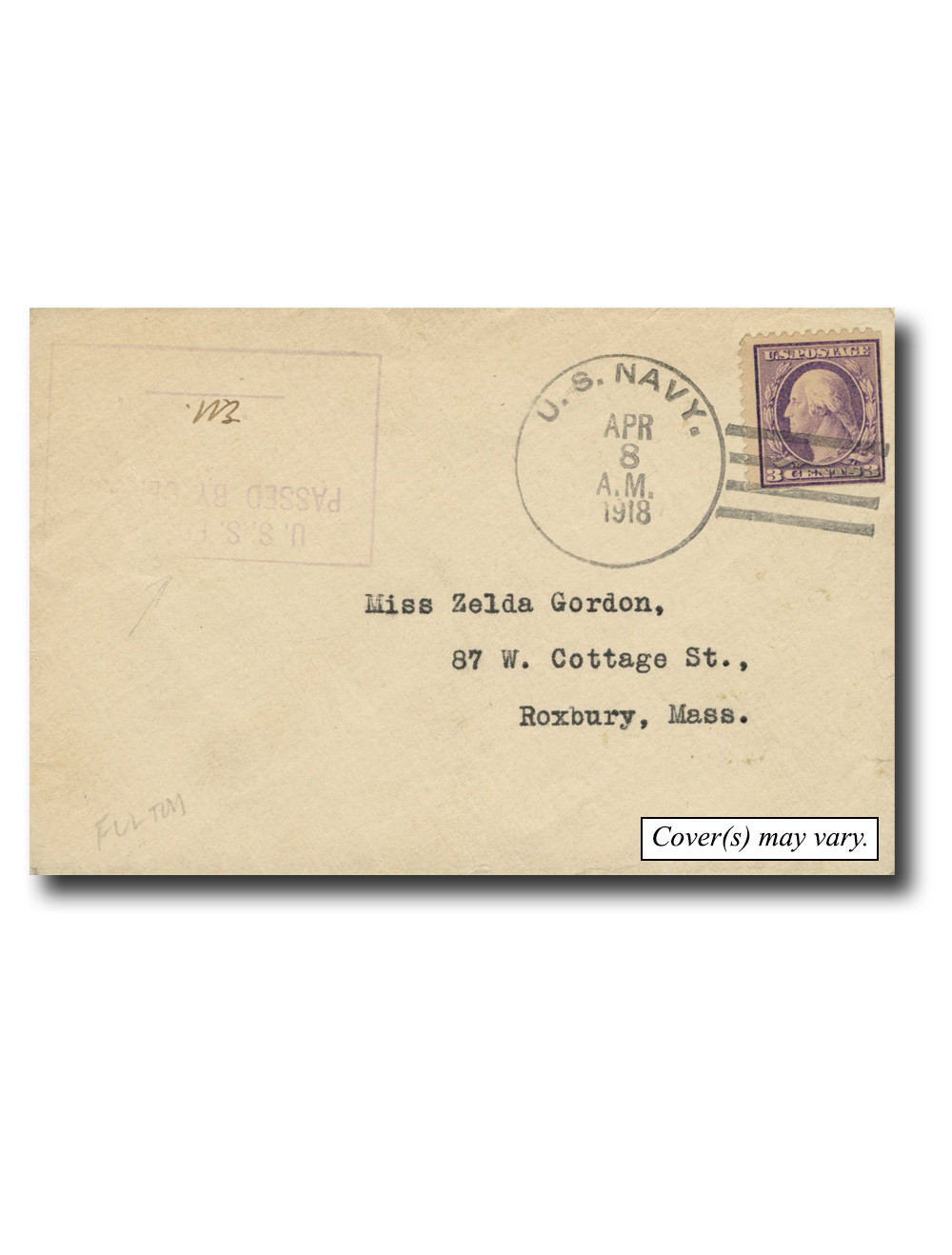 MCV524 - 1917-18 World War I Naval Mail, Censored Cover or Post