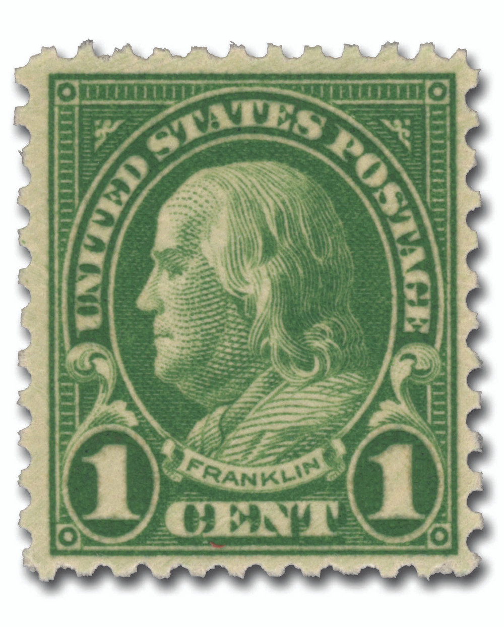 632 - 1927 1c Franklin, Green, Perf. 11x10.5 - Mystic Stamp Company