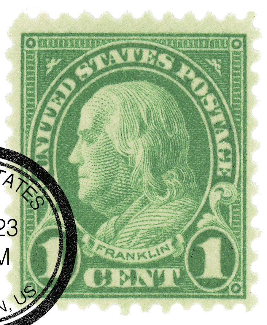 632 - 1927 1c Franklin, Green, Perf. 11x10.5 - Mystic Stamp Company