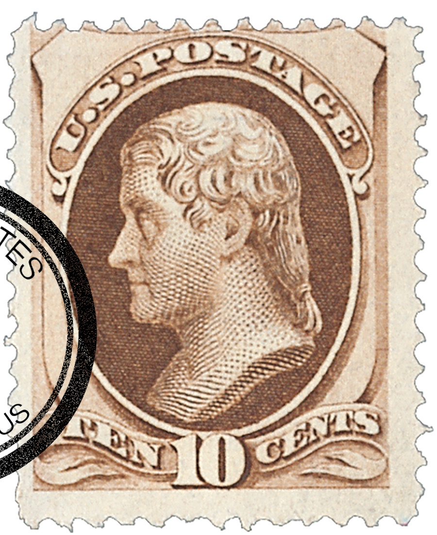 150 - 1870-71 10c Thomas Jefferson, Brown, Hard Paper, Perf. 12