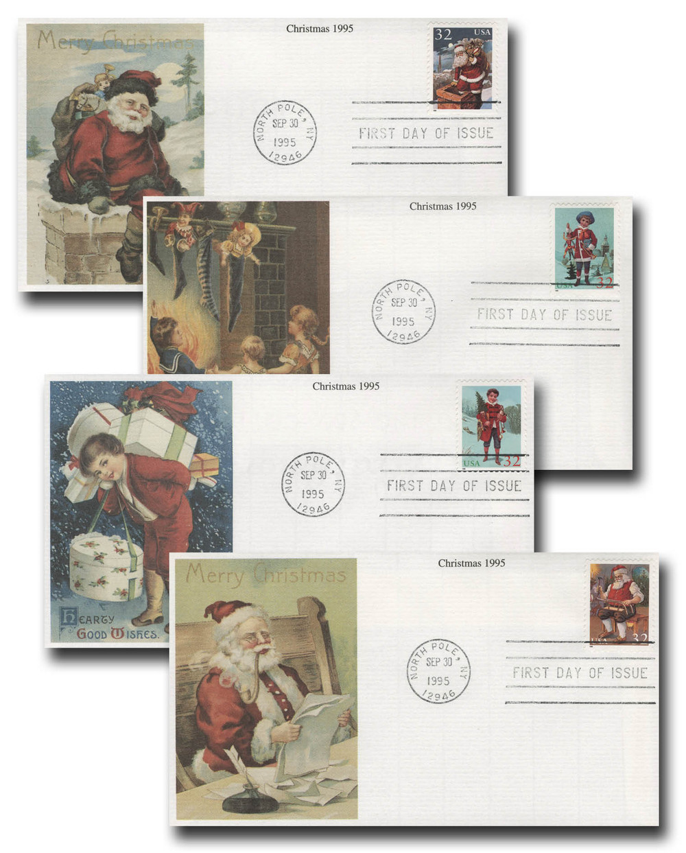 3004-07 - 1995 32c Santa & Children - Mystic Stamp Company