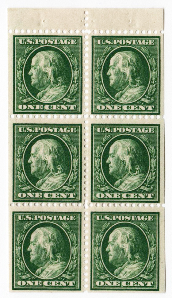 331a - 1908 1c Franklin, Green, Double Line Watermark, Booklet