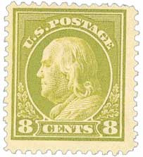 414 - 1912 8c Franklin, Pale Olive Green, Single Line Watermark