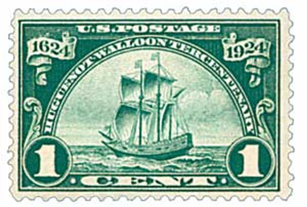 614 - 1924 1c Ship Nieu Nederland, Dark Green - Mystic Stamp