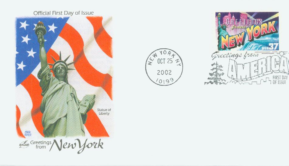 3727 - 2002 37c Greetings from America: New York - Mystic Stamp