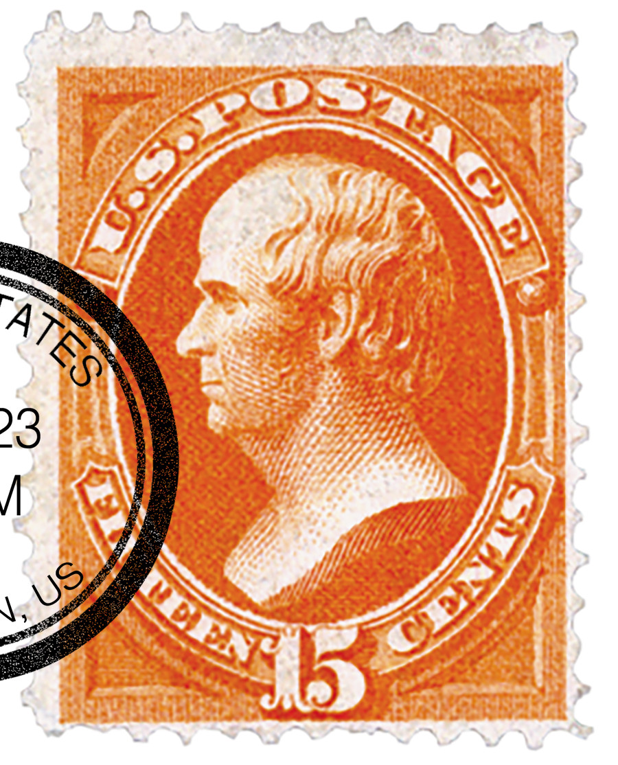152 - 1870-71 15c Daniel Webster, Bright Orange, Hard Paper, Perf