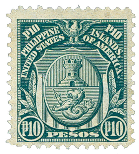 PH254 - 1906 10p Arms of City of Manila, Dark Green, Philippines