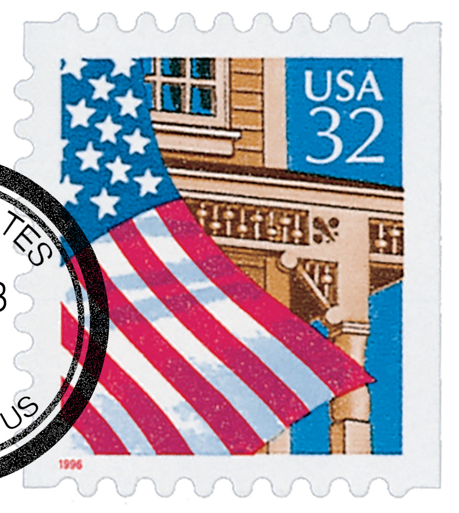 2921 - 1996 32c Flag Over Porch, Red Date - Mystic Stamp Company