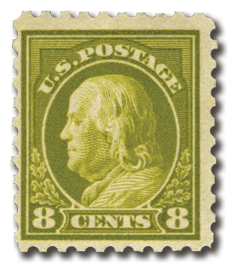 470 - 1916 8c Franklin, Olive Green, Unwatermarked, Perf. 10