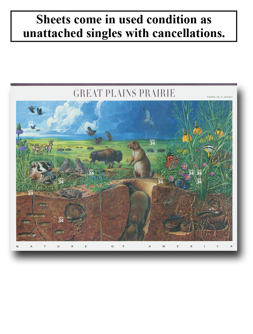 3506 - 2001 34c Nature of America: Great Plains Prairie - Mystic