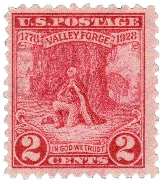 645 - 1928 2c Valley Forge, Washington at Prayer, Carmine Rose