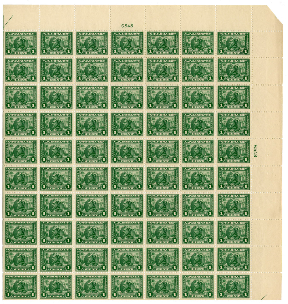 401 - 1913 1c Vasco Nunez de Balboa, Green, Perf. 10 - Mystic