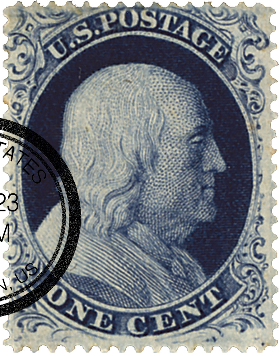 21 - 1857-61 1c Franklin, Blue, Type III, Perf. 15.5 - Mystic