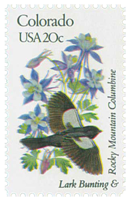 1958 - 1982 20c State Birds & Flowers: Colorado - Mystic Stamp Company