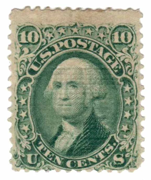 89 - 1867 10c Washington, Green, E Grill, Perf. 12 - Mystic Stamp
