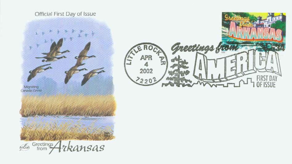 3564 - 2002 34c Greetings From America: Arkansas - Mystic Stamp