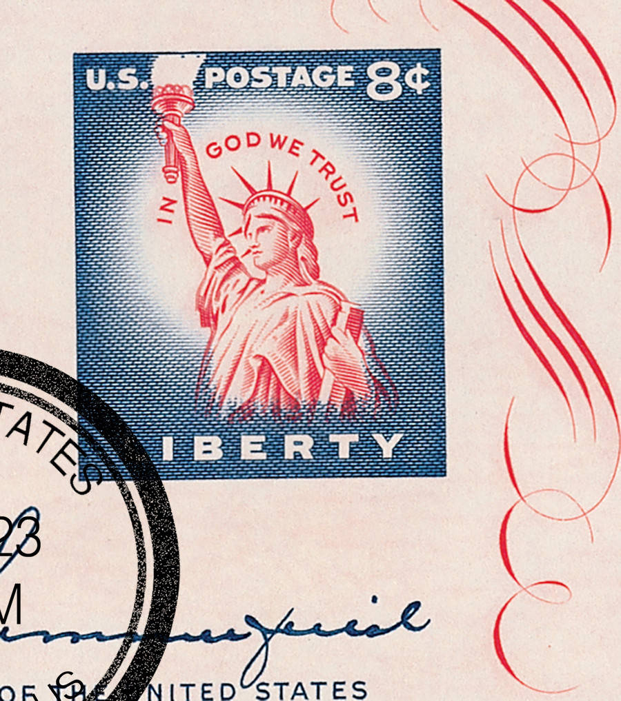 1075b - 1956 8c Statue of Liberty, Violet Blue/Carmine, FIPEX