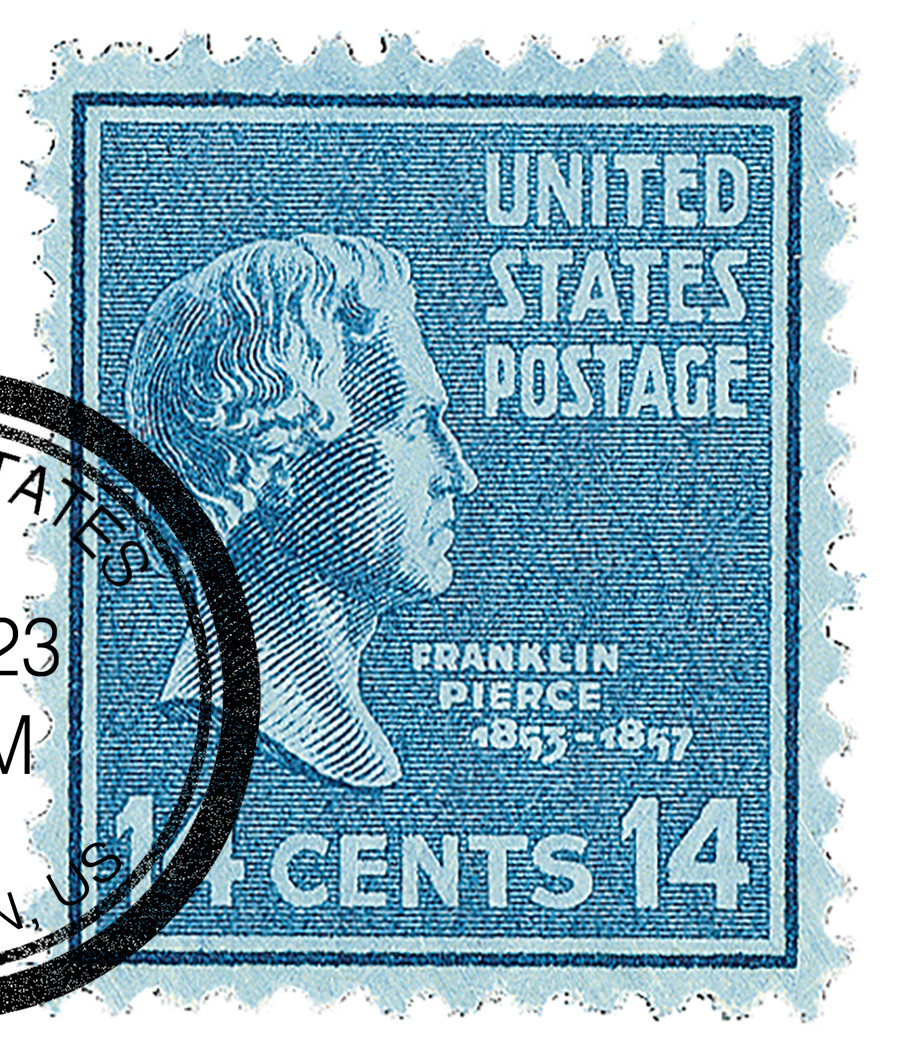819 - 1938 14c Franklin Pierce, Blue - Mystic Stamp Company