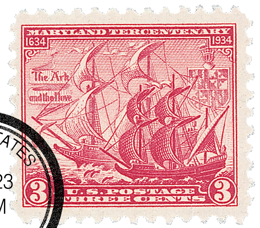 736 - 1934 3c Maryland Tercentenary, Carmine Rose - Mystic Stamp