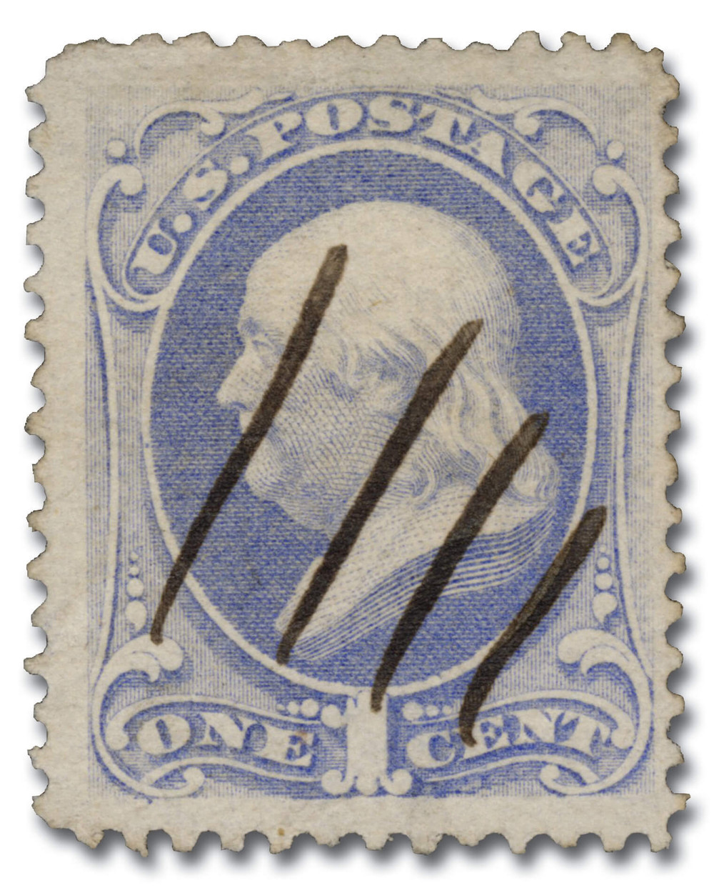 145 - 1870-71 1c Franklin, Ultramarine, Hard Paper. Perf. 12