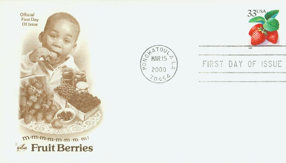 3296 - 1999 33c Fruit: Berries - Strawberries - Mystic Stamp Company