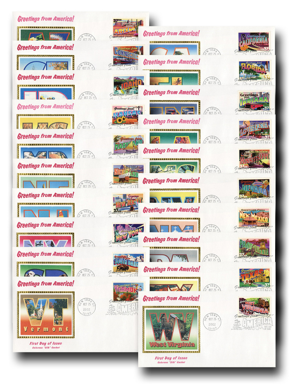 3696-3745 - 2002 37c Greetings From America - Mystic Stamp Company