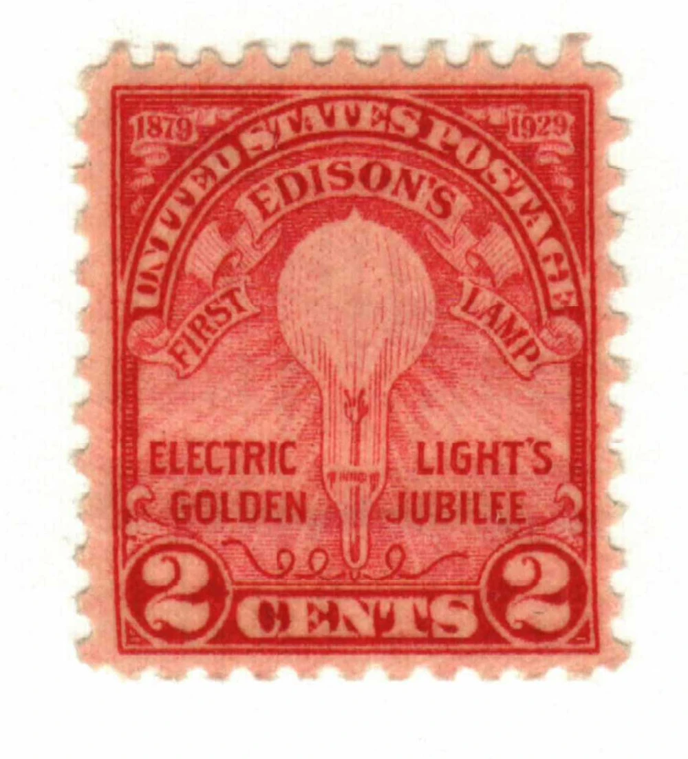 655 - 1929 2c Edison's First Lamp, Carmine Rose, Perf. 11x10.5