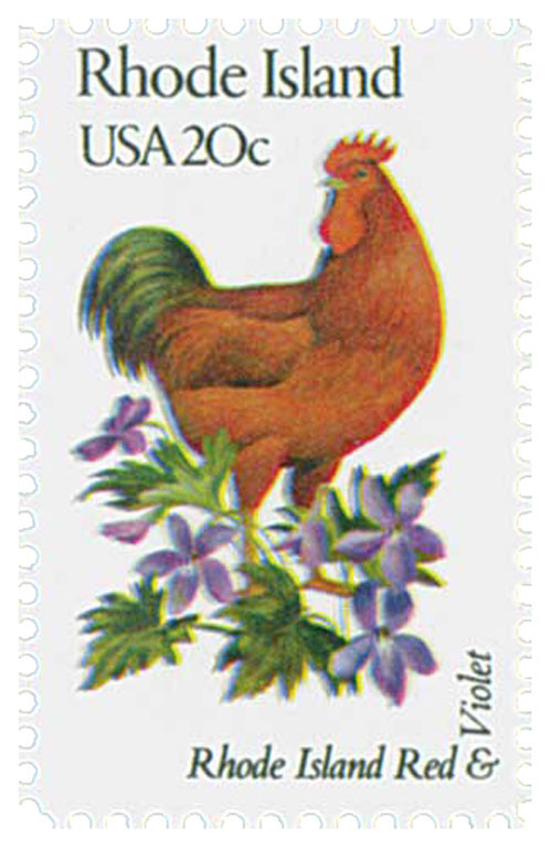 1991 - 1982 20c State Bird & Flower: Rhode Island - Mystic Stamp