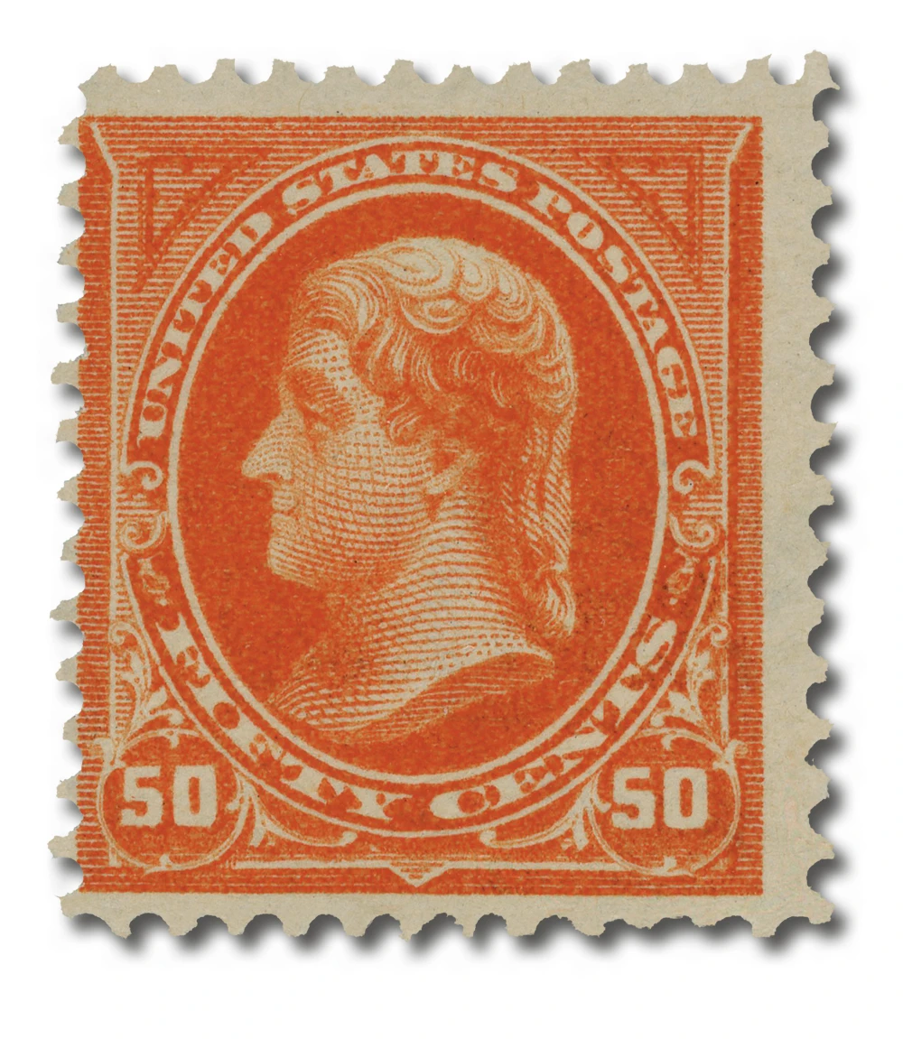 275 - 1895 50c Thomas Jefferson, Orange, Double Line Watermark