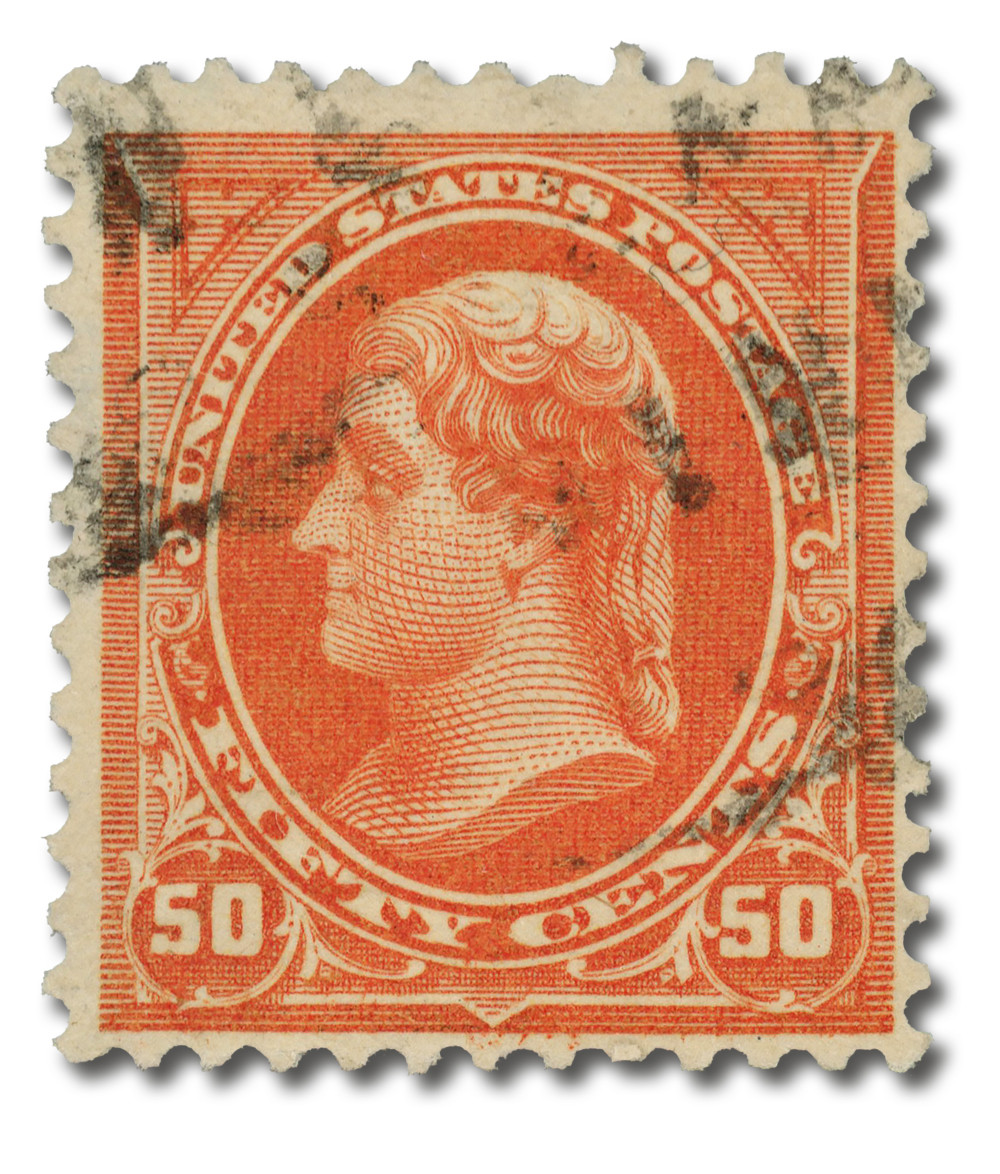 275 - 1895 50c Thomas Jefferson, Orange, Double Line Watermark