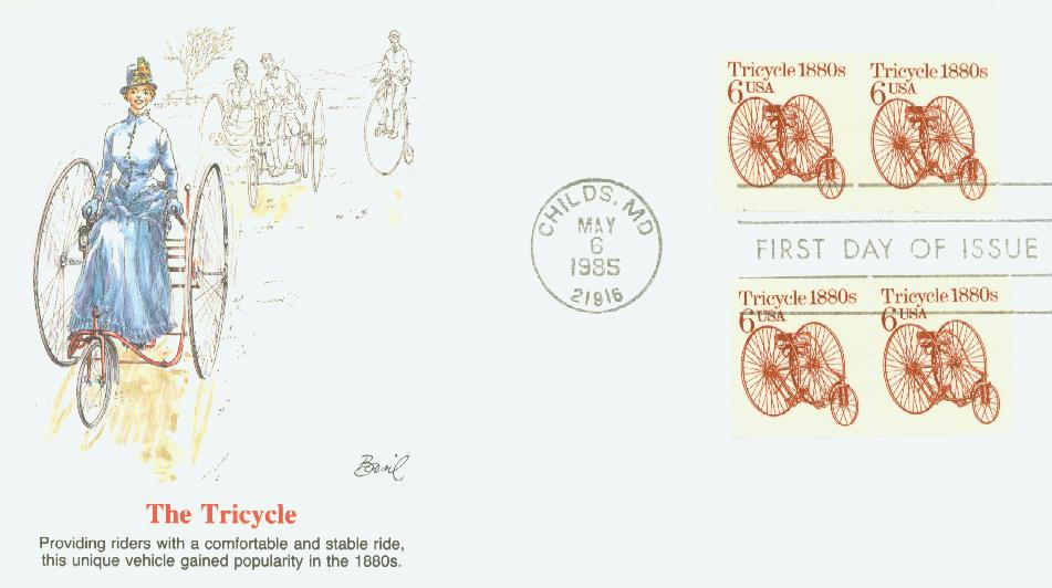 2126 - 1985 6c Transportation Series: 1880s Tricycle - Mystic