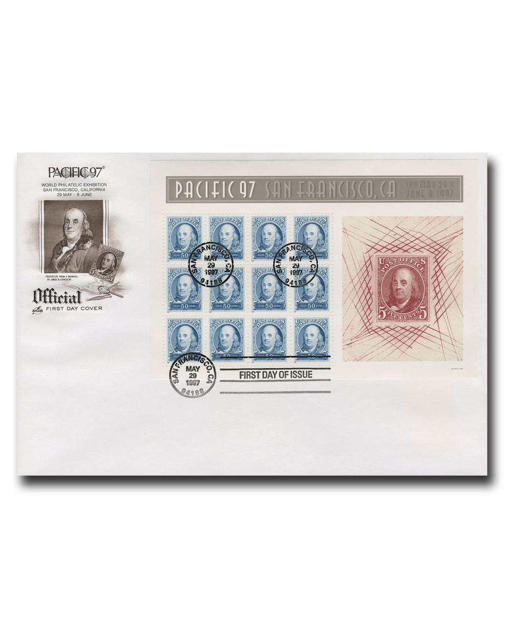 3139 - 1997 50c Pacific '97: Benjamin Franklin, Sheet of 12 Stamps