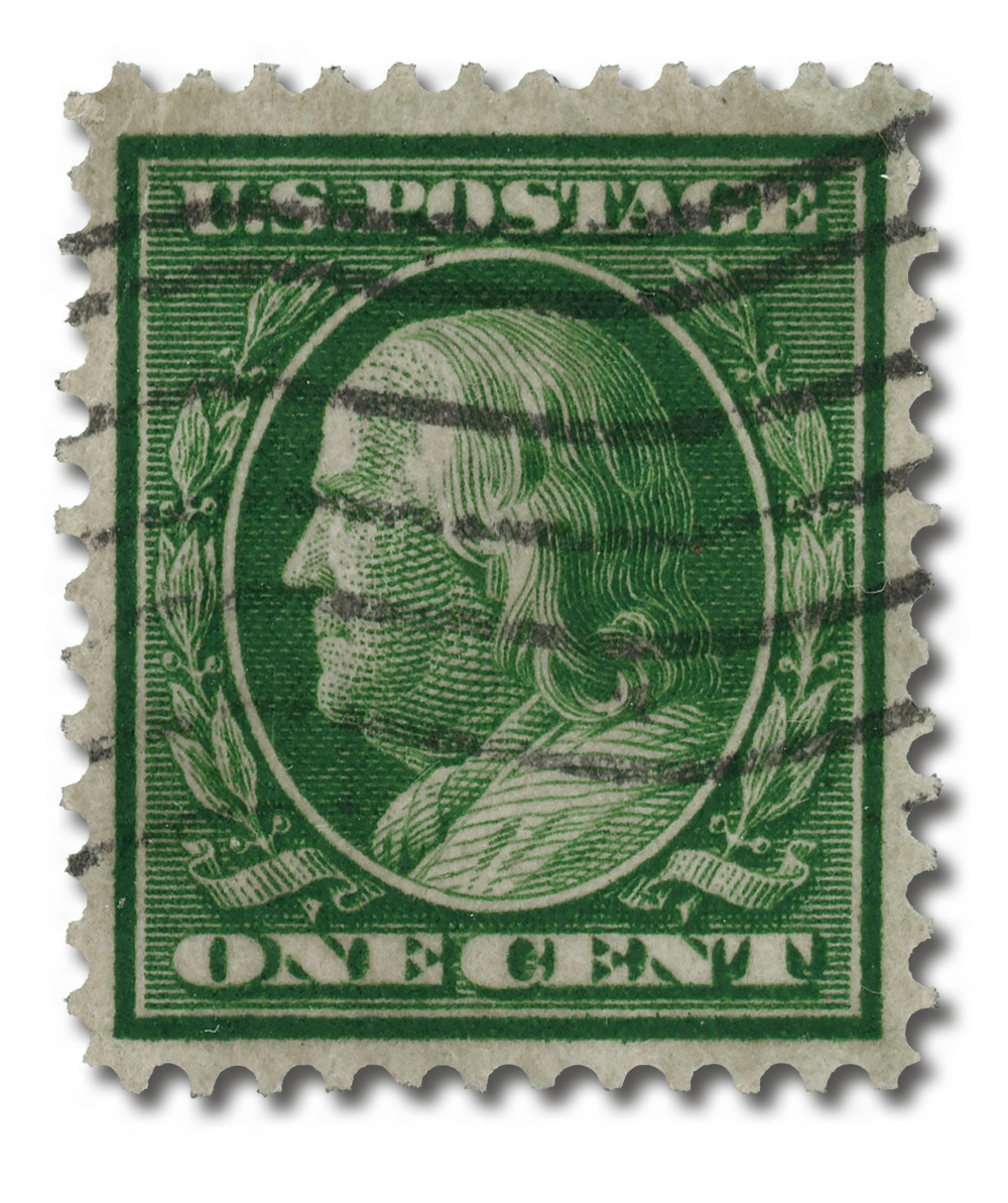 357 - 1909 1c Franklin, Green, Double Line Watermark, Bluish Paper  display picture 1