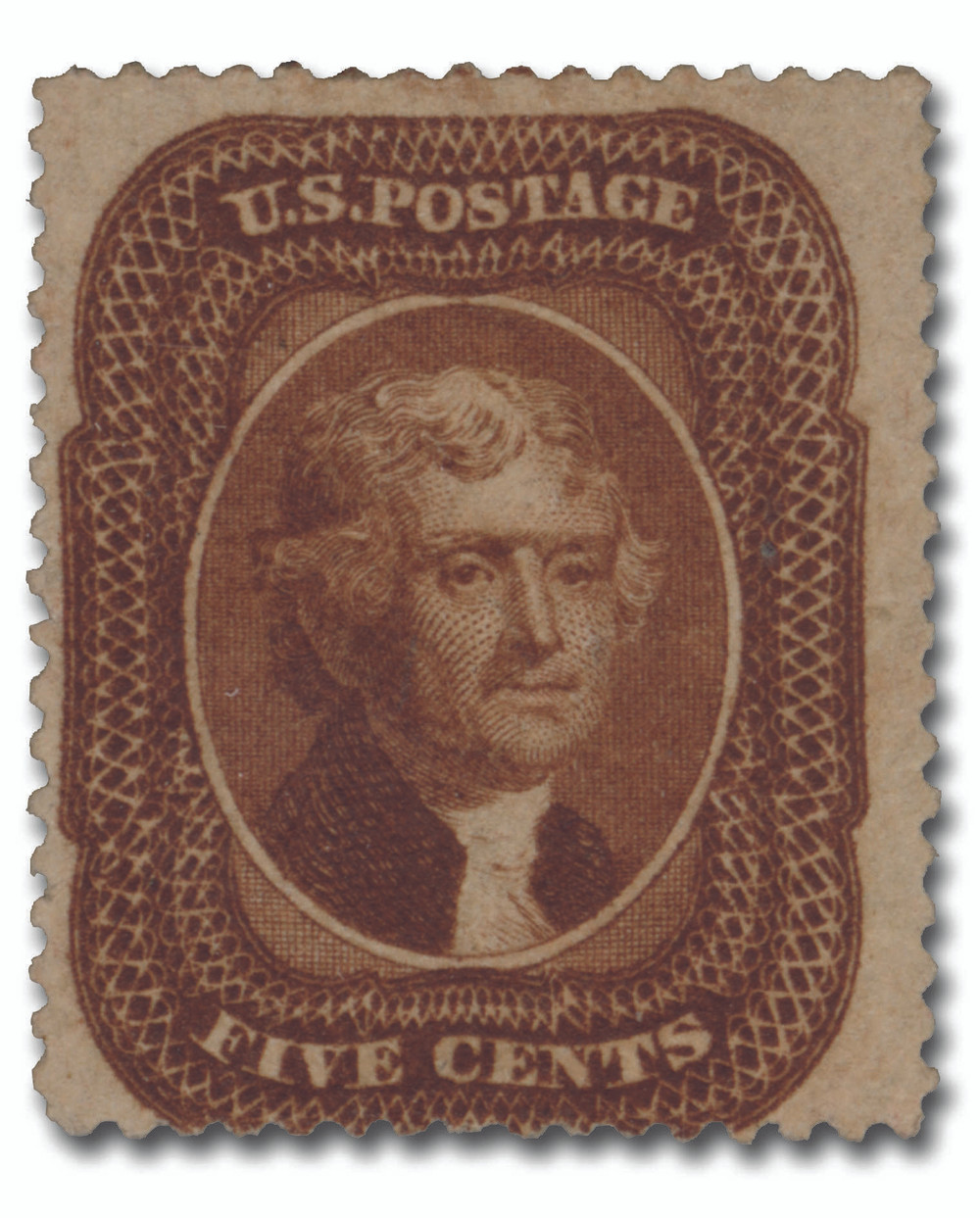 30A - 1860 5c Thomas Jefferson, Brown, Type II, Perf. 15.5