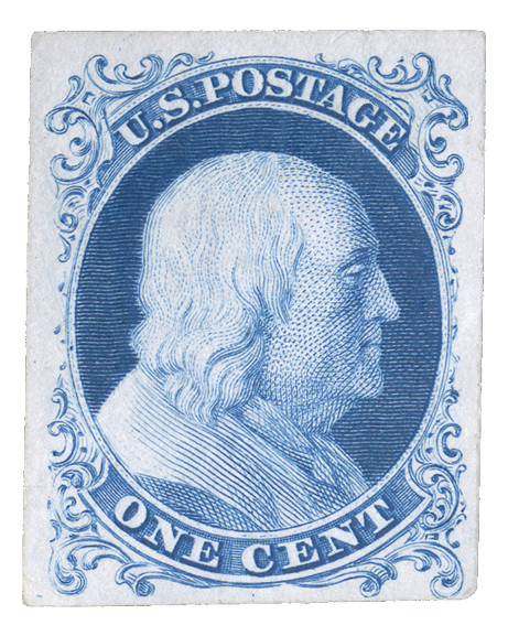 40P3 - 1857-60 1c Franklin, Bright Blue, Type I, Plate Proof on