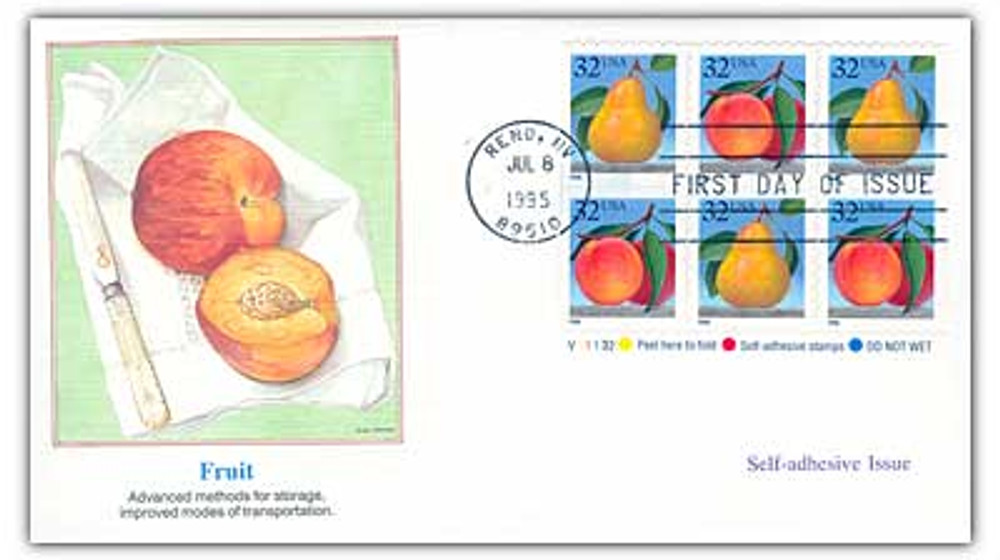 2487-88 - 1995 32c Peaches and Pear, from booklet - Mystic