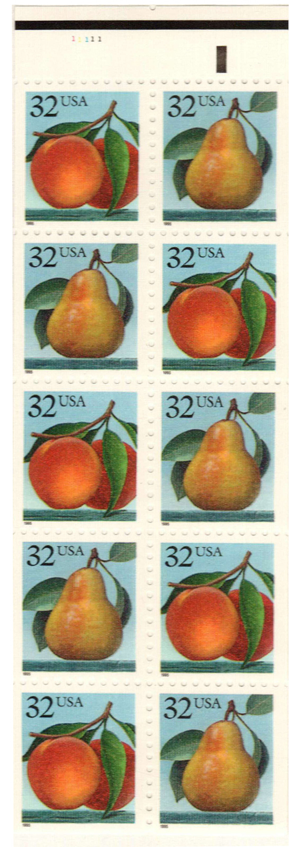 ぴーちこ 2487-88 - 1995 32c Flora & Fauna Series: Peaches & Pear