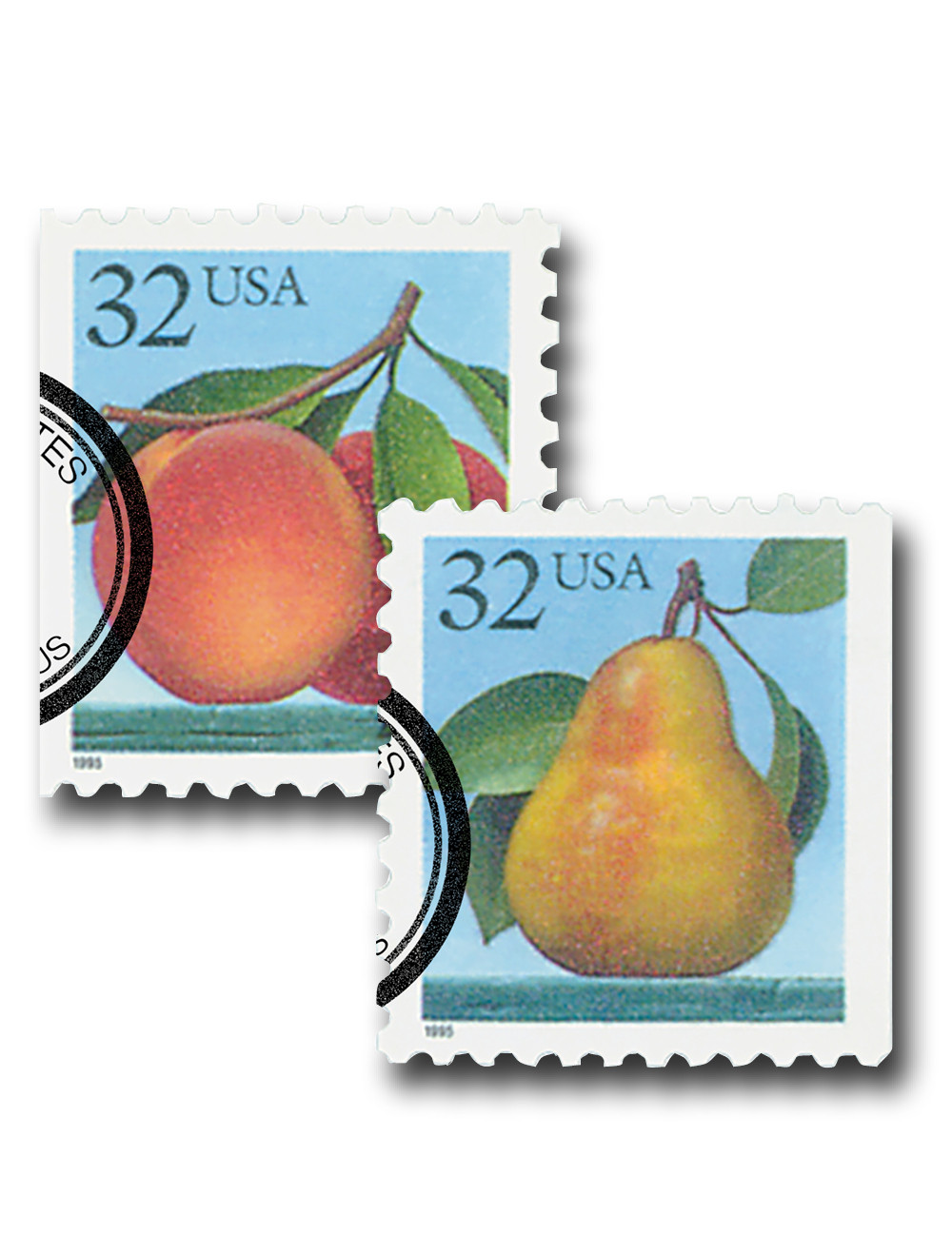 2487-88 - 1995 32c Peaches and Pear, from booklet - Mystic