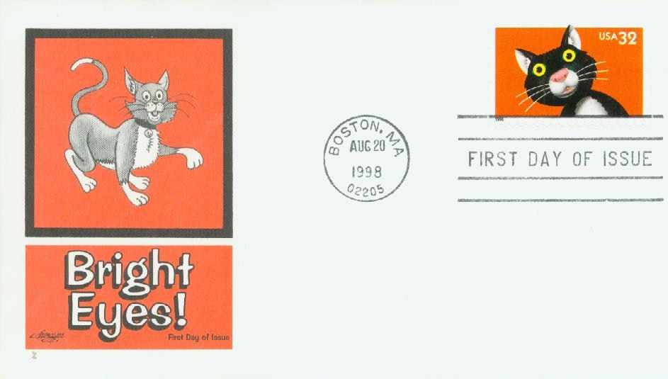 3232 - 1998 32c Bright Eyes: Cat - Mystic Stamp Company
