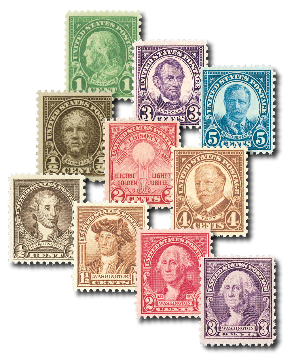 632//720 - 1926-32 Classic US Set of 10 Stamps - Mystic Stamp Company
