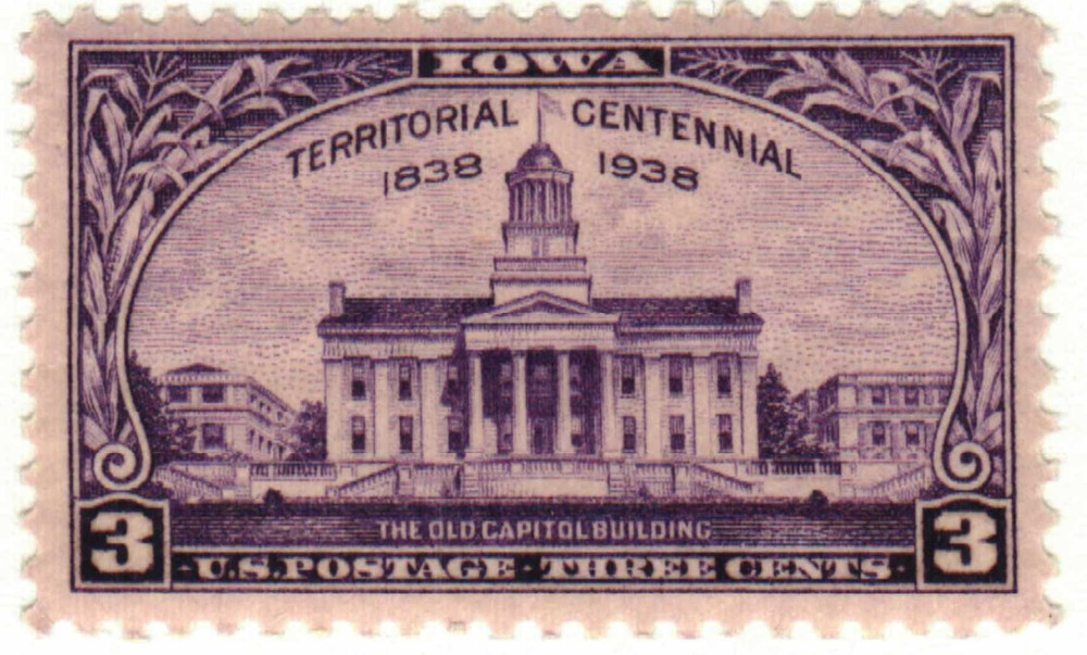 838 - 1938 3c Iowa Territory Centennial, Violet - Mystic Stamp Company