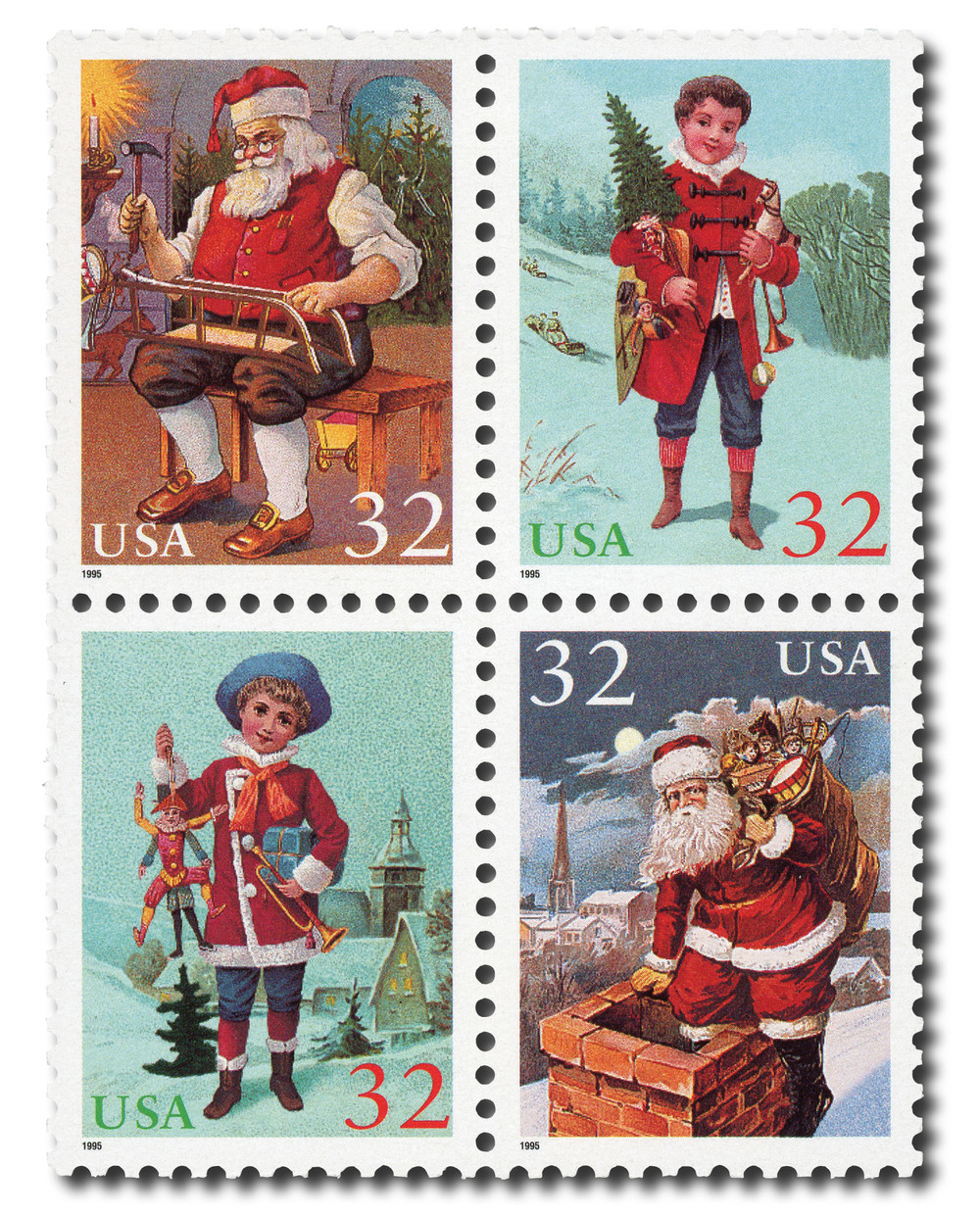 3004-07 - 1995 32c Santa & Children - Mystic Stamp Company