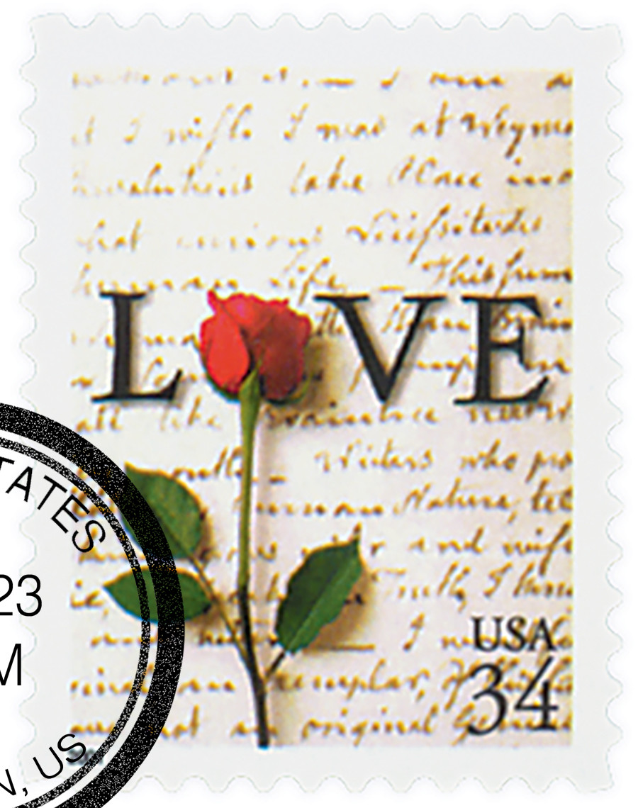 3497 - 2001 34c Love Series: Rose & Love Letter, Booklet Single