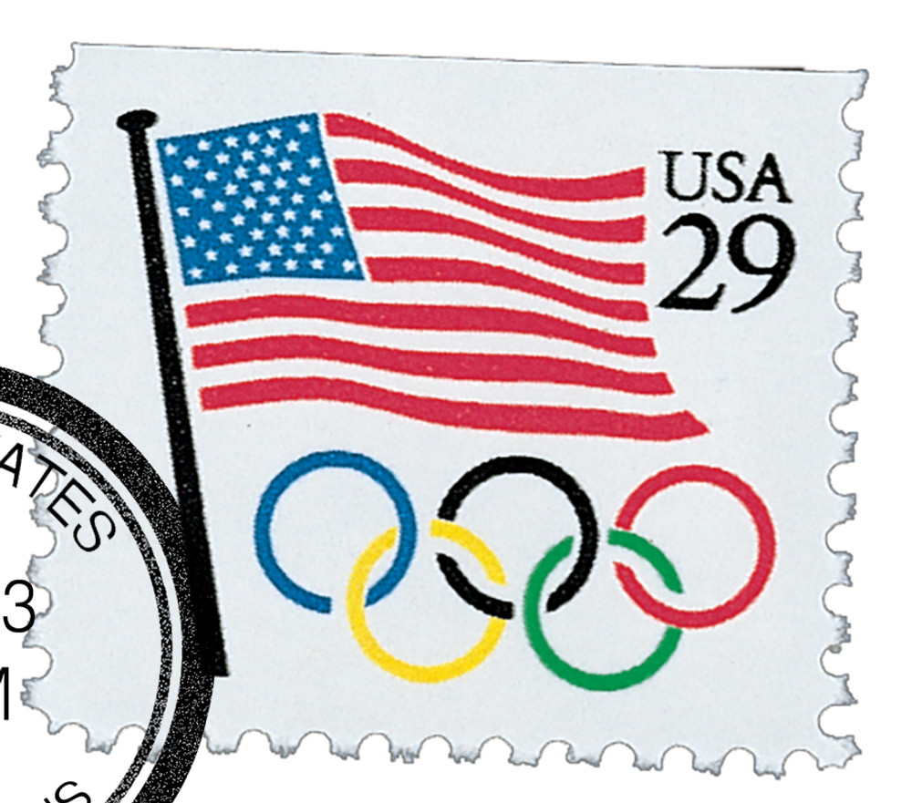 2528 - 1991 29c Flag and Olympic Rings - Mystic Stamp Company