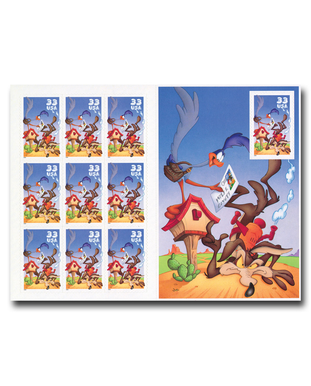 3391 - 2000 33c Wile E. Coyote & Roadrunner, Pane of 10 Stamps