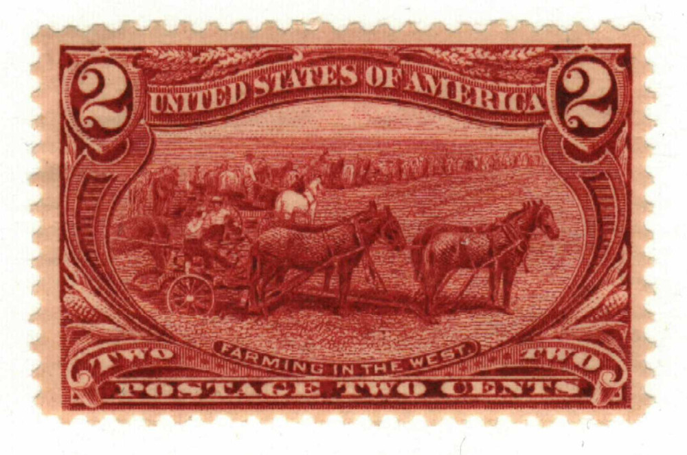 286 offer - 1898 2c Farming in the West, Copper Red - Mystic Stamp