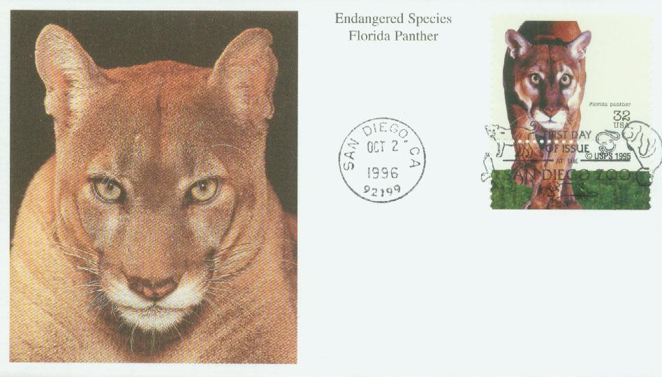 3105m - 1996 32c Endangered Species: Florida Panther - Mystic