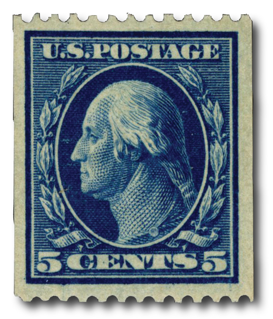 351 - 1909 5c Washington, Blue, Double Line Watermark, Perf. 12