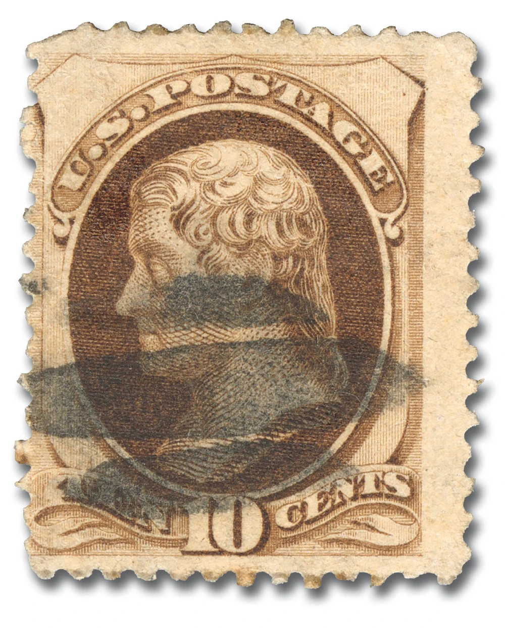 187 - 1879 10c Thomas Jefferson, Brown, No Secret Mark, Soft Paper