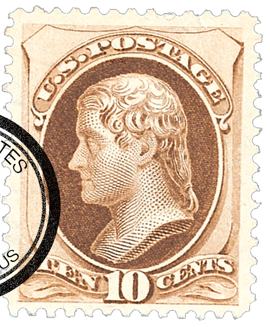 187 - 1879 10c Thomas Jefferson, Brown, No Secret Mark, Soft Paper